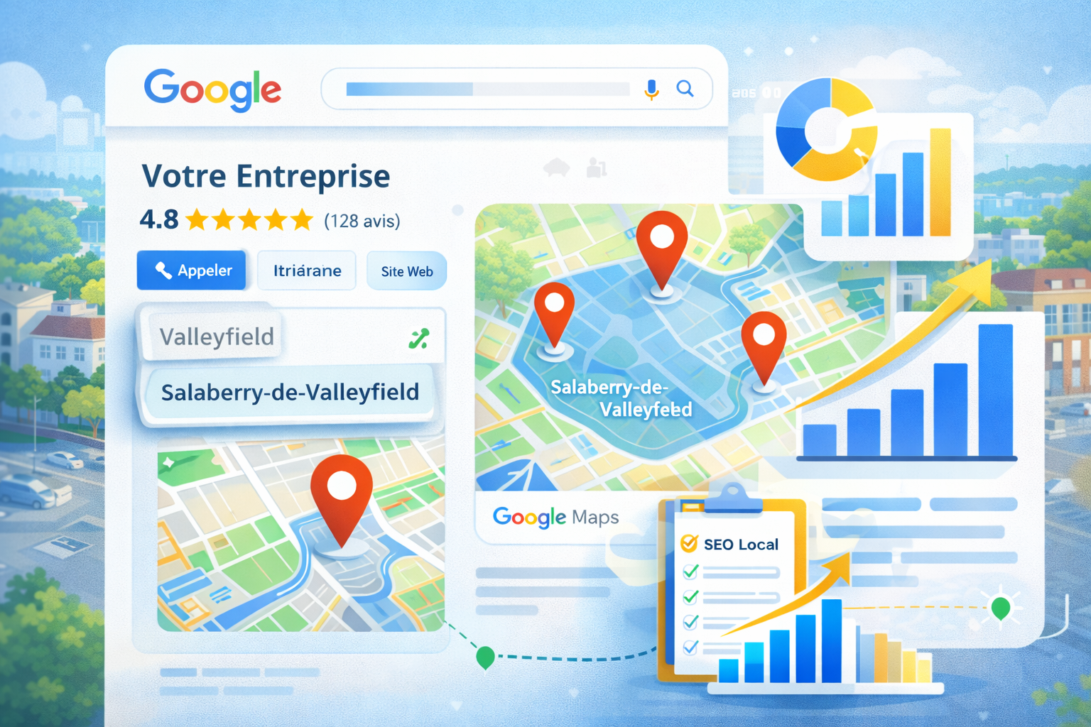 Apprenez comment créer ou revendiquer votre profil Google Business à Salaberry-de-Valleyfield pour améliorer votre référencement local et attirer plus de clients.