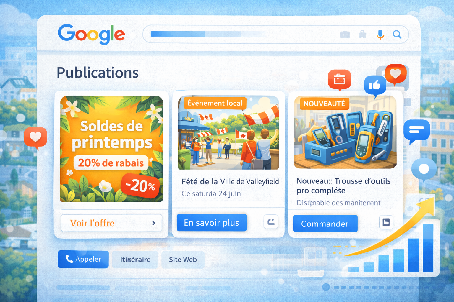 Apprenez comment publier des mises à jour, promotions et événements sur votre profil Google Business pour attirer plus de clients à Valleyfield.